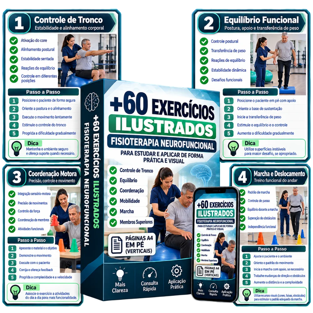 Mockup principal: +60 Exercícios Ilustrados de Fisioterapia Neurofuncional